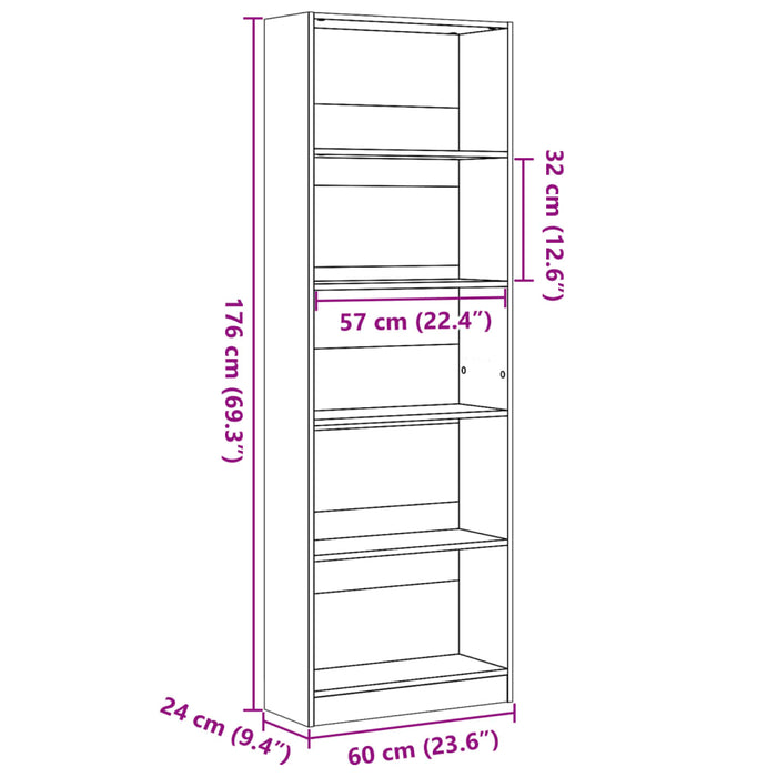 Bibliotecă Stejar Artisan 60x24x176 cm Lemn de inginerie