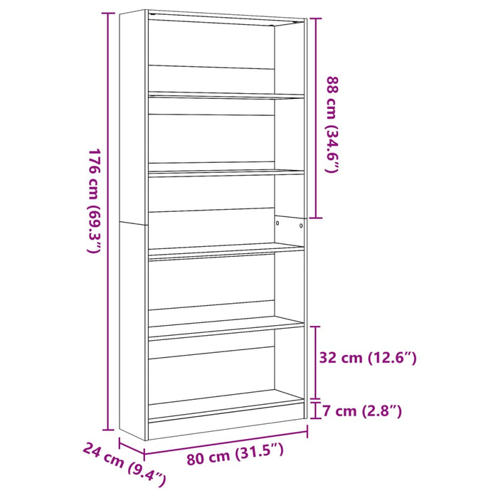 Bookcase Grey Sonoma 80x24x176 cm Engineered Wood