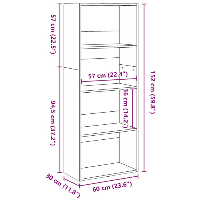 Bibliotecă Neagră 60x30x152 cm Lemn prelucrat