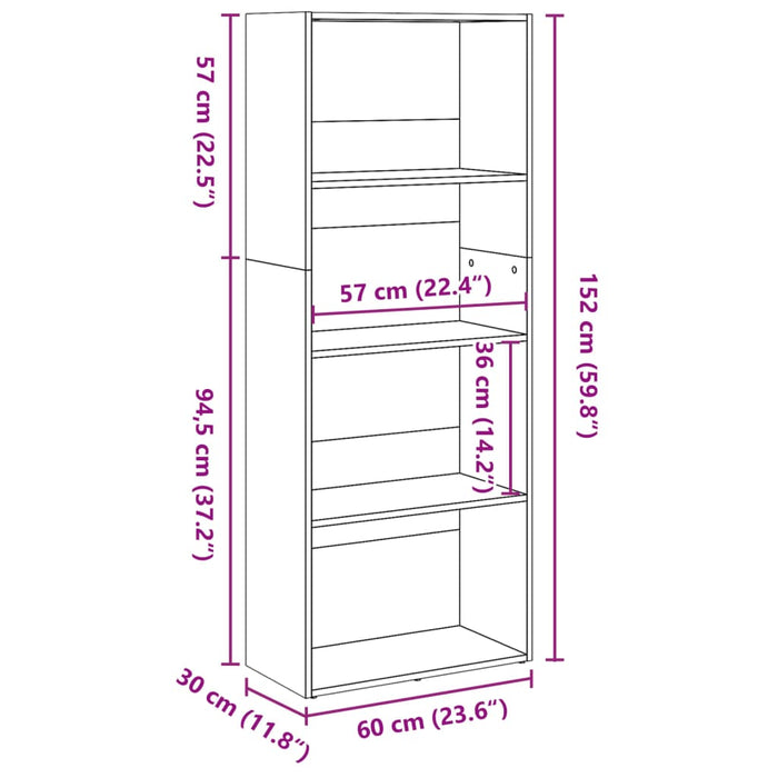 Bookcase Smoked Oak 60x30x152 cm Engineered Wood