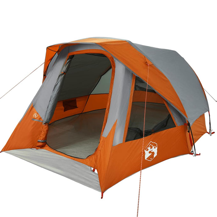 Camping Tent Cabin 4-Person Grey and Orange Waterproof