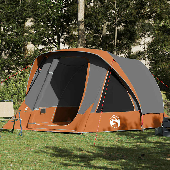 Family Tent Cabin 6-Person Grey and Orange Waterproof