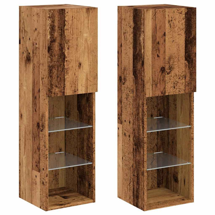 TV Cabinets with LED Lights 2 pcs Old Wood 30.5x30x102 cm