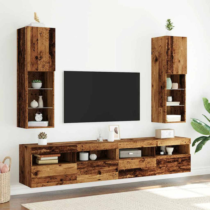 TV Cabinets with LED Lights 2 pcs Old Wood 30.5x30x102 cm