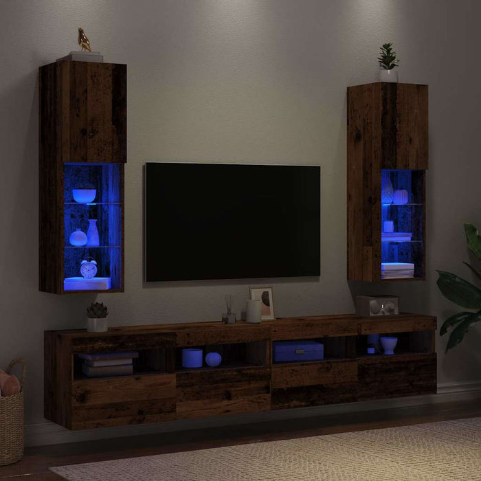 TV Cabinets with LED Lights 2 pcs Old Wood 30.5x30x102 cm