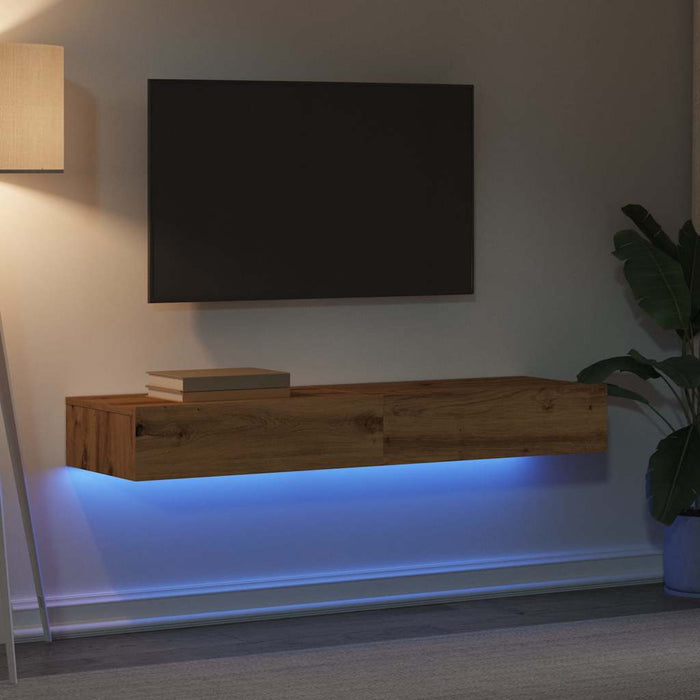 TV Cabinets with LED Lights 2 pcs Artisan Oak 60x35x15.5 cm