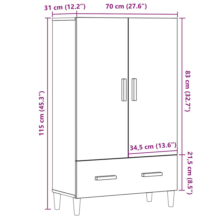 Highboard Old Wood 70x31x115 cm Engineered Wood