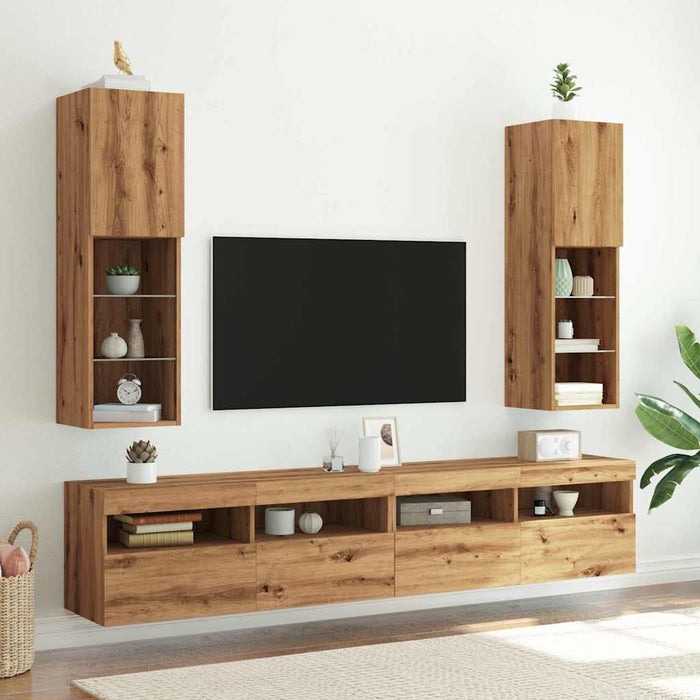 TV Cabinets with LED Lights 2 pcs Artisian Oak 30.5x30x102 cm