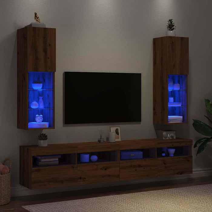 TV Cabinets with LED Lights 2 pcs Artisian Oak 30.5x30x102 cm