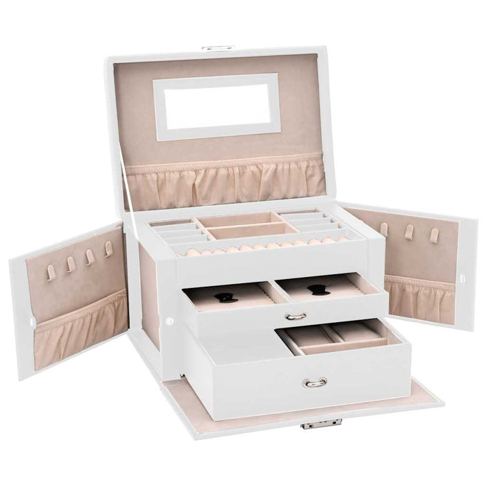 Jewellery Box 3-Layer with Mirror Lockable White 26x18x17.5 cm