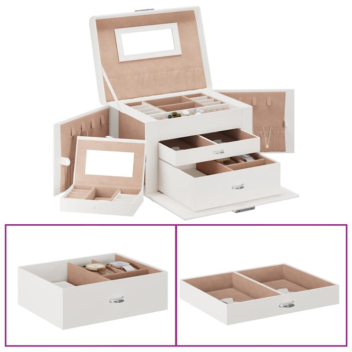 Jewellery Box 3-Layer with Mirror Lockable White 26x18x17.5 cm