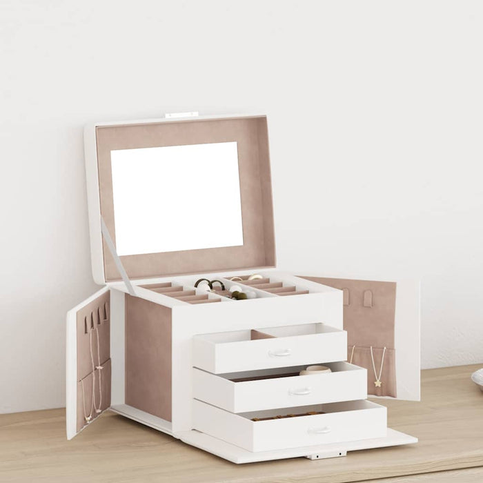 Jewellery Box 4-Layer with Mirror Lockable White 22.5x17.5x16.5 cm