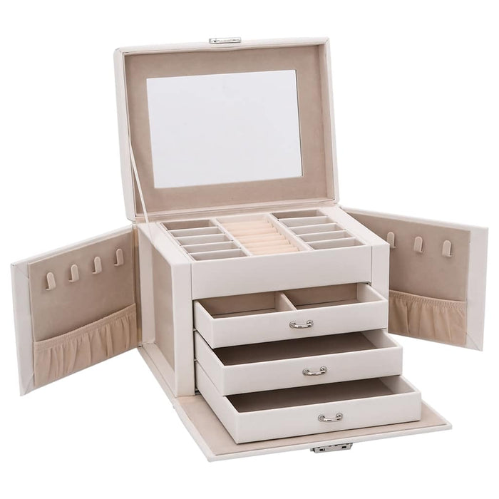 Jewellery Box 4-Layer with Mirror Lockable White 22.5x17.5x16.5 cm