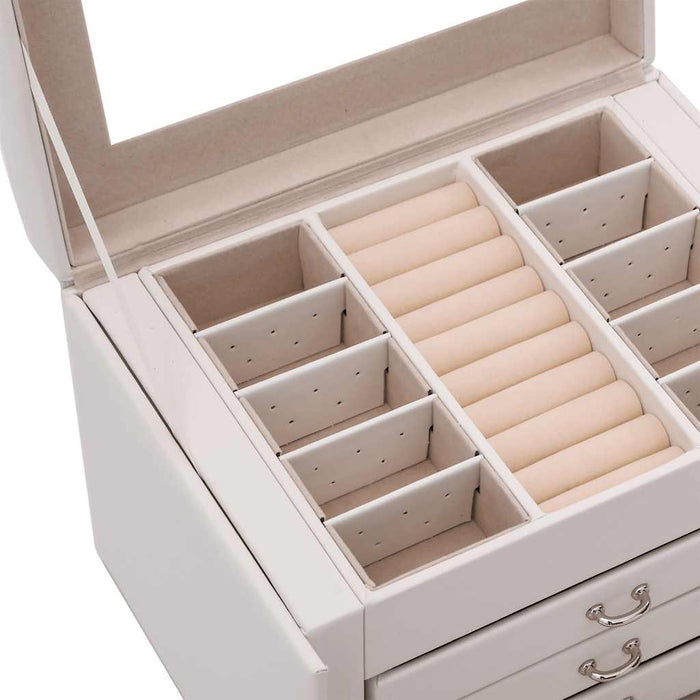 Jewellery Box 4-Layer with Mirror Lockable White 22.5x17.5x16.5 cm