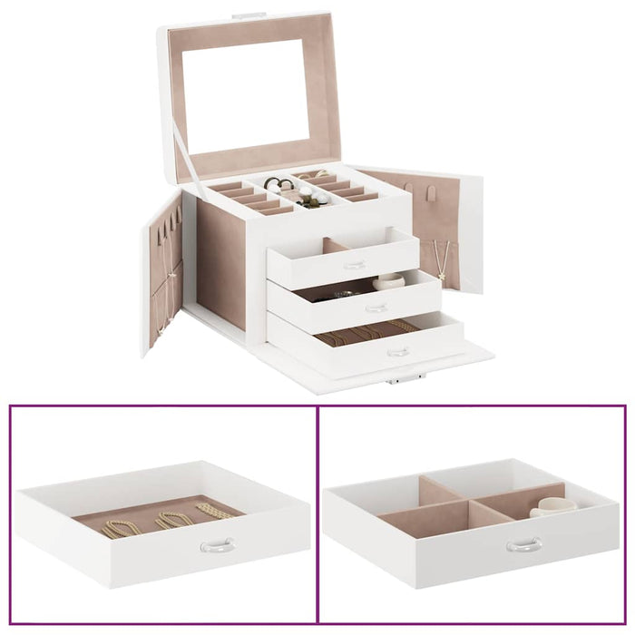 Jewellery Box 4-Layer with Mirror Lockable White 22.5x17.5x16.5 cm