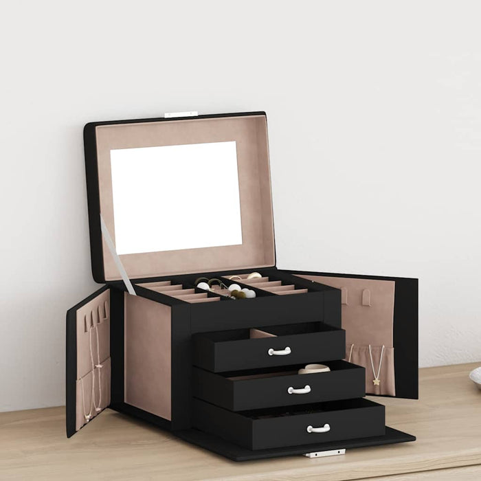 Jewellery Box 4-Layer with Mirror Lockable Black 22.5x17.5x16.5 cm