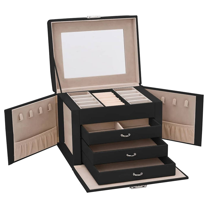 Jewellery Box 4-Layer with Mirror Lockable Black 22.5x17.5x16.5 cm