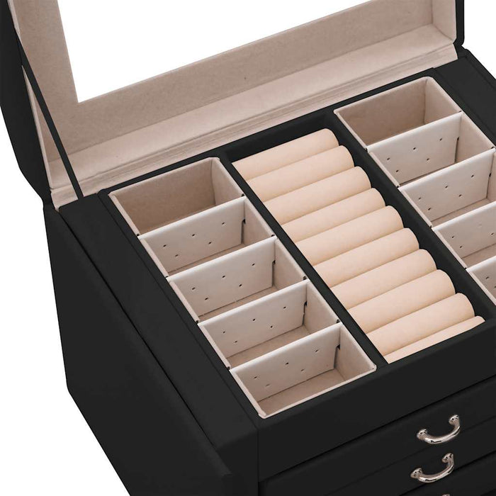 Jewellery Box 4-Layer with Mirror Lockable Black 22.5x17.5x16.5 cm