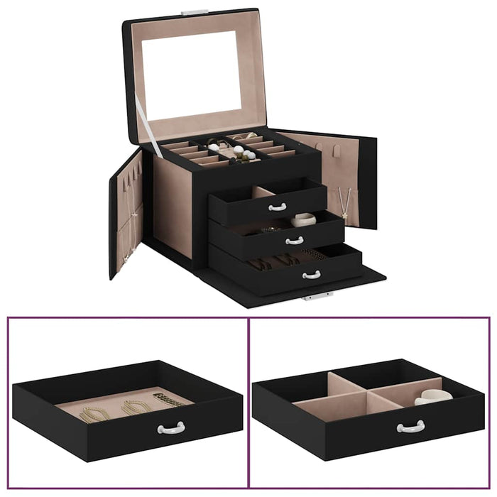 Jewellery Box 4-Layer with Mirror Lockable Black 22.5x17.5x16.5 cm