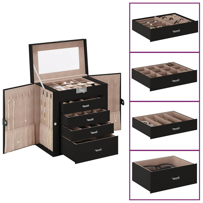 Jewellery Box 5-Layer with Mirror Lockable Black