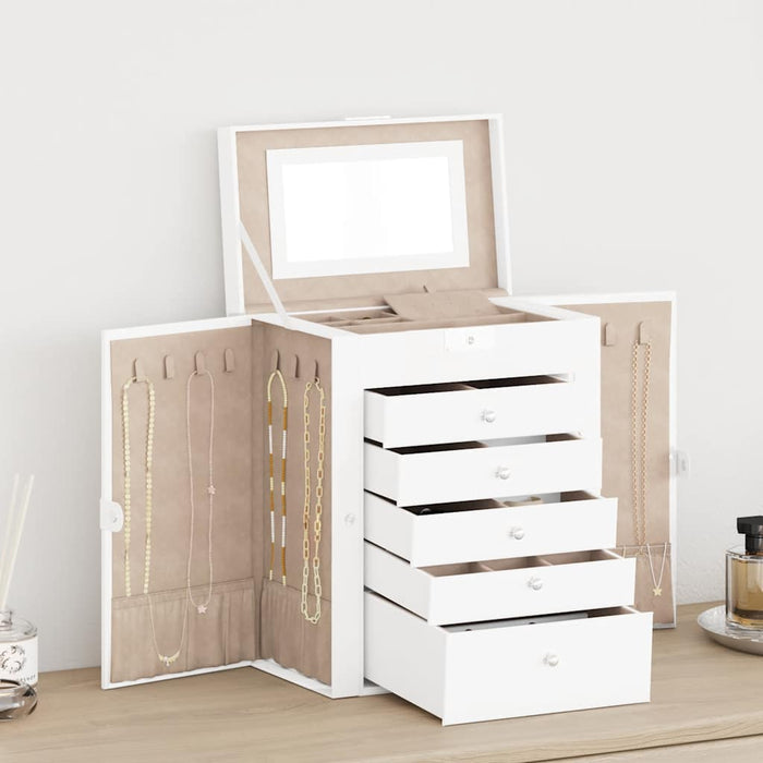 Jewellery Box 6-Layer with Mirror Lockable White