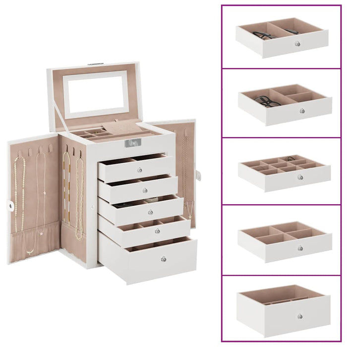 Jewellery Box 6-Layer with Mirror Lockable White