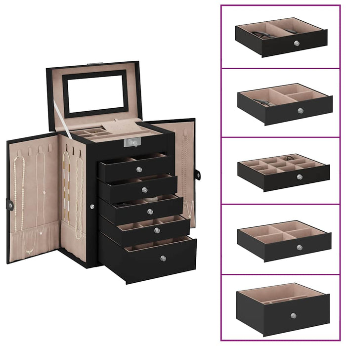 Jewellery Box 6-Layer with Mirror Lockable Black