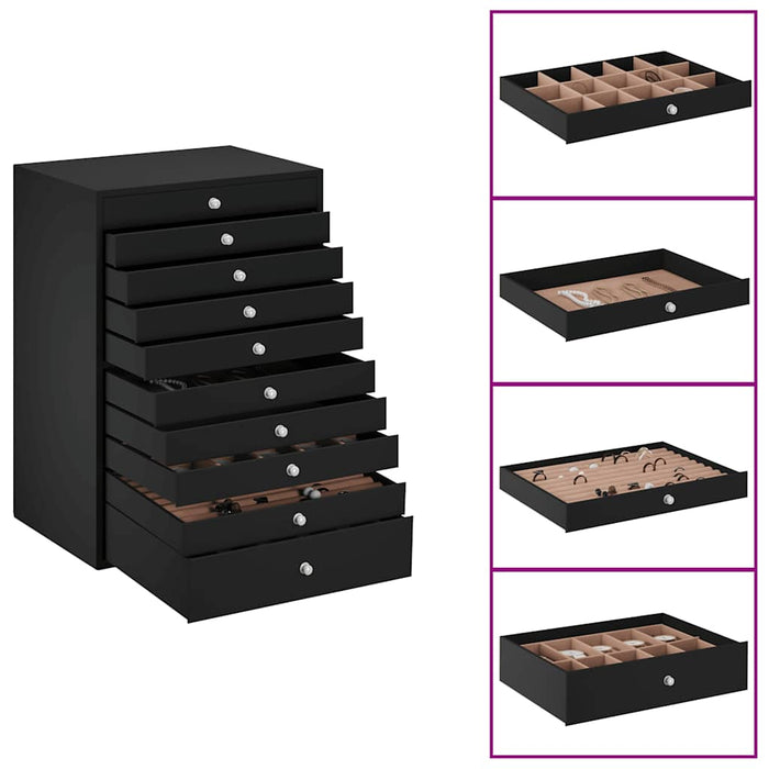 Jewellery Box 10-Layer with Watch Holders Black 29x20.5x40.5 cm