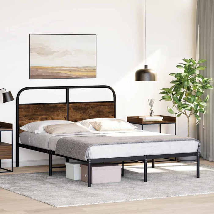 Bed Frame Without Mattress 135x190 cm Double Smoked Oak Engineered Wood