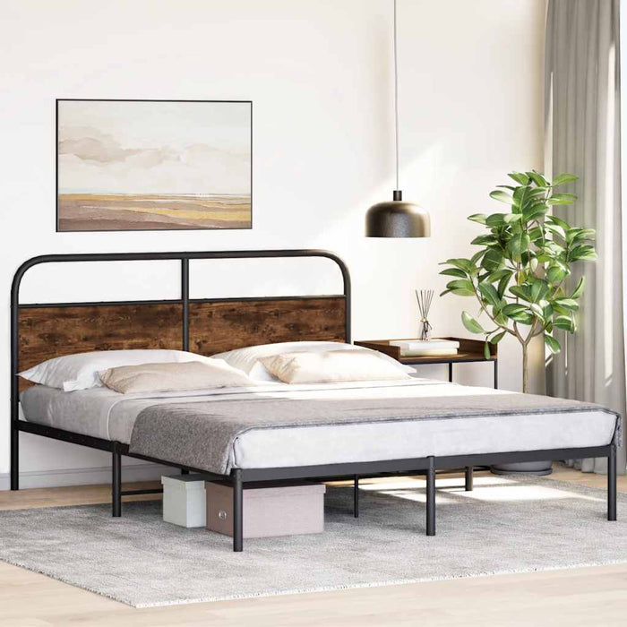 Bed Frame Without Mattress 150x200 cm King Size Smoked Oak Engineered Wood