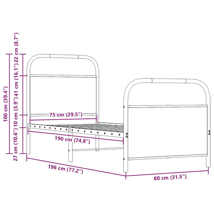 Cadru Pat Fara Saltea 75x190 cm Mic Single Stejar Afumat