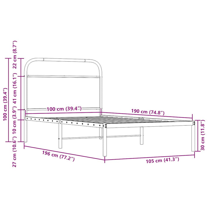 Bed Frame Without Mattress 100x190 cm Sonoma Oak Engineered Wood