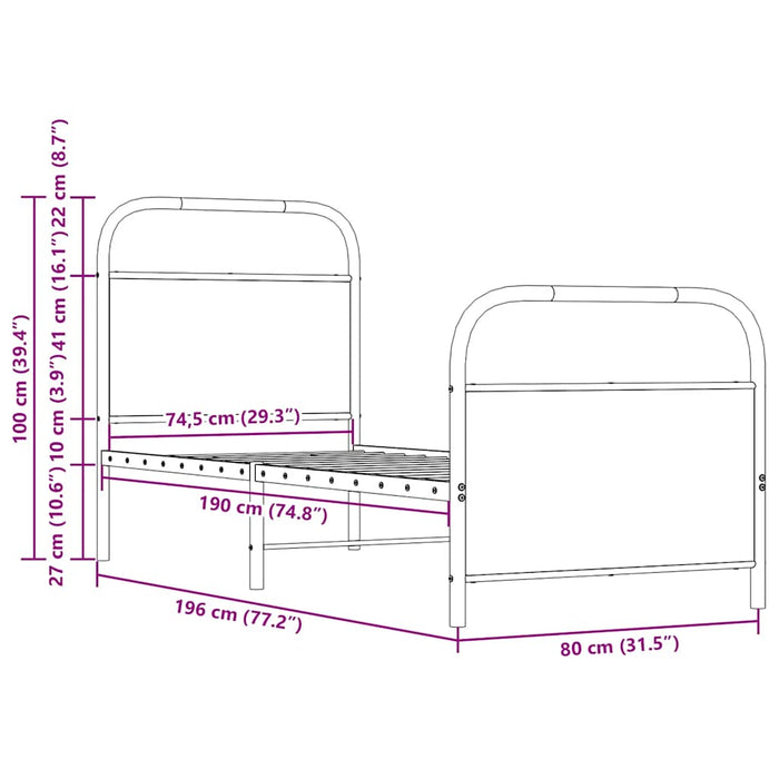 Bed Frame Without Mattress 75x190 cm Small Single Brown Oak Engineered Wood