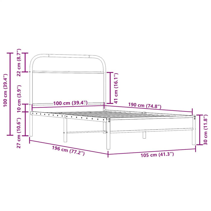 Bed Frame Without Mattress 100x200 cm Smoked Oak Engineered Wood