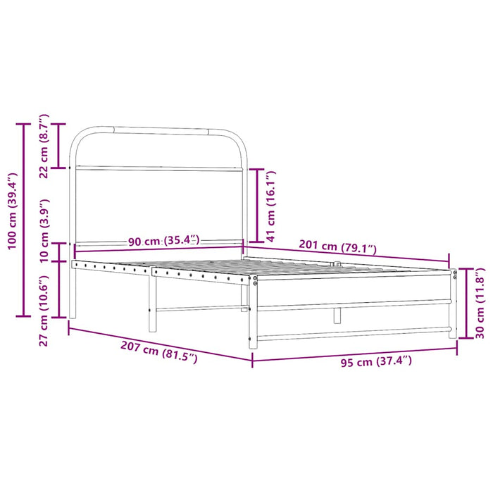 Cadru Pat Fără Saltea 90x200 cm Lemn Produs Stejar Fum