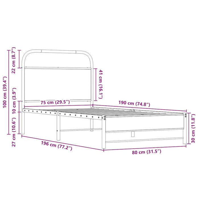 Cadru Pat fără Saltea 75x190 cm Mic Single Stejar Sonoma Lemn Produs