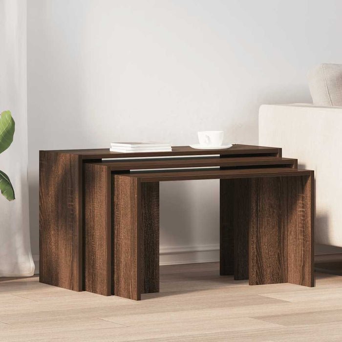 Nesting Tables 3 pcs Brown Oak Engineered Wood