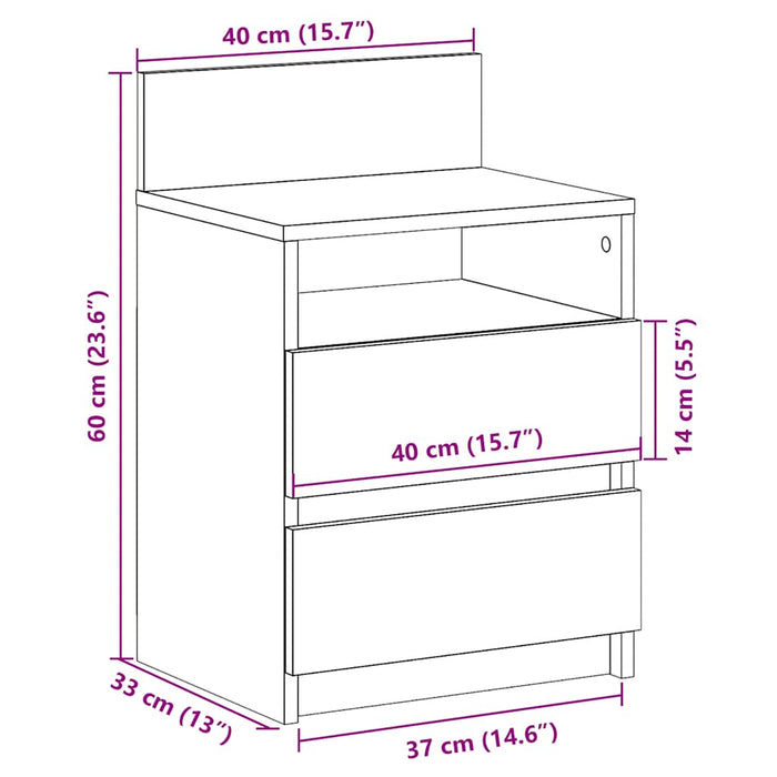 Noptiera cu 2 Sertare Lemn Vechi 40x33x60 cm