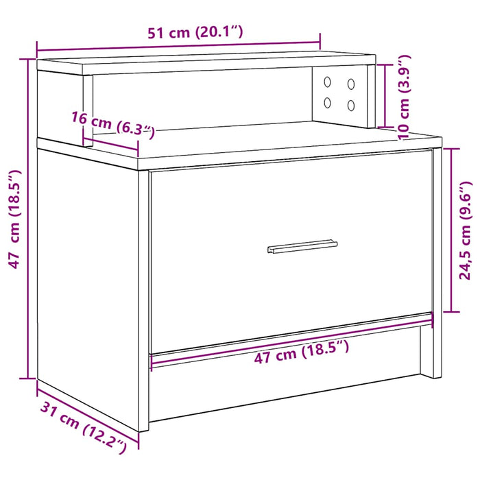 Нощно Шкафче с Чекмедже Черен дъб 51x31x47 см