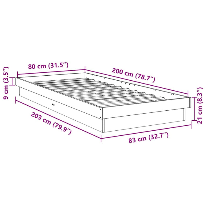 Bed Frame Without Mattress 80x200 cm Solid Oak Wood