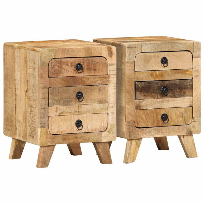 Bedside Cabinet 2 pcs 37x32x50 cm Solid Wood Rough Mango