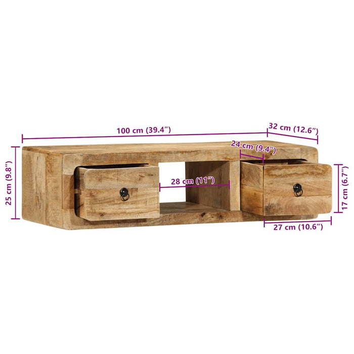 Стенен ТВ Шкаф 100x32x25 см Масивно Дърво Грубо Манго