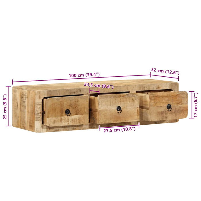 Стенен ТВ Шкаф 100x32x25 см Масивно Дърво Грубо Манго