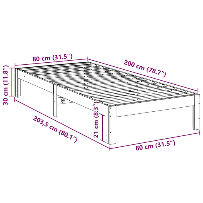 Cadru Pat Fara Saltea Ceara Maro 80x200 cm Lemn Masivul Pin