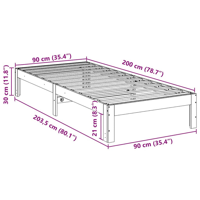 Bed Frame without Mattress Wax Brown 90x200 cm Solid Wood Pine