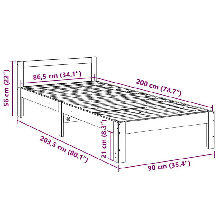 Cadru Pat Fara Saltea Ceara Maro 90x200 cm Lemn Masivul Pin