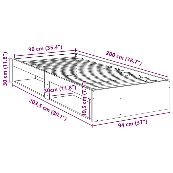 Pat de zi fara Saltea 90x200 cm Lemn Masivul Pin