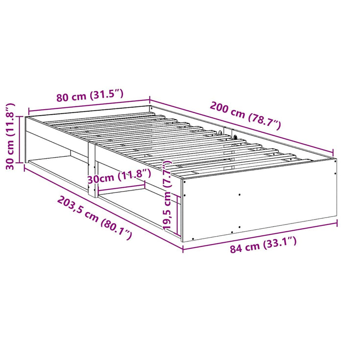 Дневно легло без матрак 80x200 см масив бор