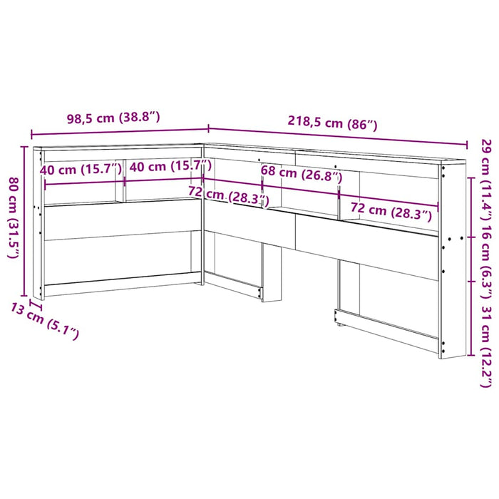 Bibliotecă Tăblie în formă de L Alb 80 cm Lemn Mass Pin