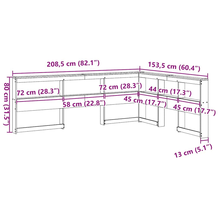 Bookcase Headboard L-Shaped 135 cm Solid Wood Pine